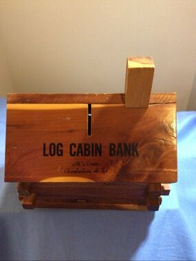 Vintage Log Cabin Bank Chamberlain, South Dakota. Red Cedar Souvenir